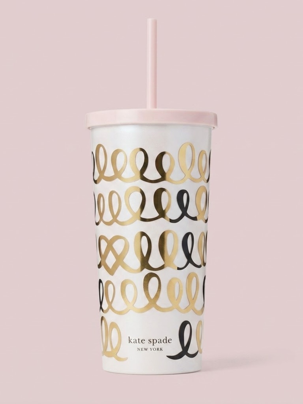 NWT kate spade Pink & Gold Swirl Reusable Tumbler with Straw
